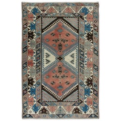 Tappeto turco vintage fatto a mano 4x6 Ft con motivi geometrici, tutto in lana