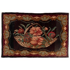 4x6 Ft Vintage Bessarabian Kilim, Floral Handwoven Wool Rug from Moldova