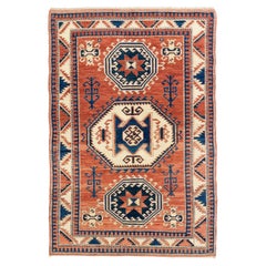 4x6 ft Vintage Caucasian Kazak Rug, 100% Wool