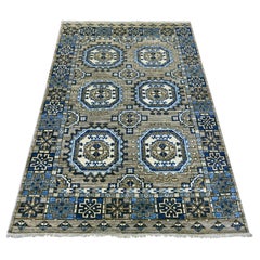 Tappeto di lana annodato a mano 4'x6' grigio afgano Ersari con disegno di zampe di elefante