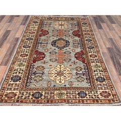 4'x6' Gray Afghan Super Kazak Pure Wool Hand Knotted Oriental Rug