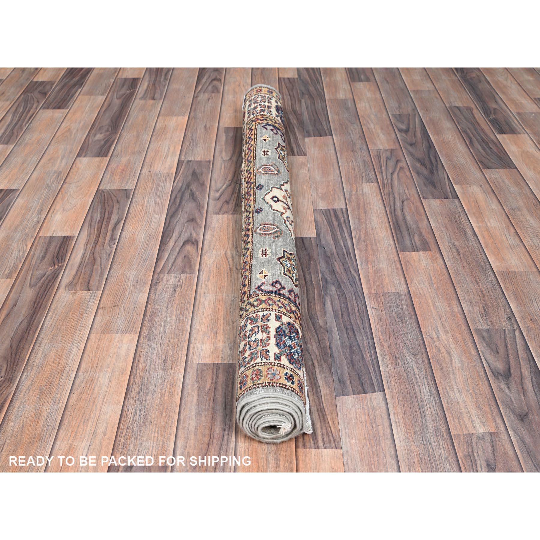 Annodato a mano Tappeto orientale afgano grigio 4'x6' Super Kazak in pura lana annodato a mano in vendita