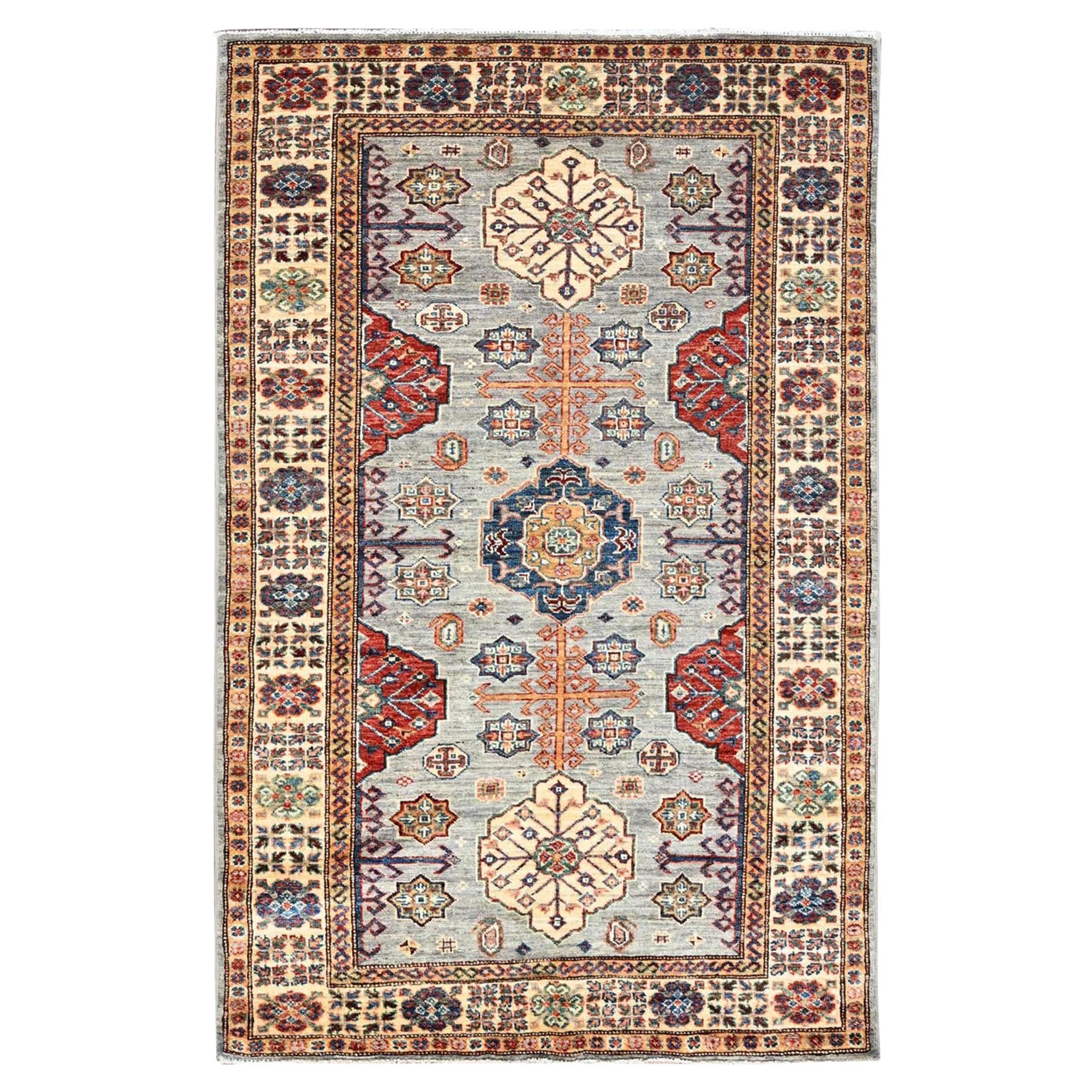 4'x6' Gris Afghan Super Kazak Pure Wool Hand Knots Rugs Oriental