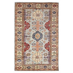 4'x6' Gris Afghan Super Kazak Pure Wool Hand Knots Rugs Oriental