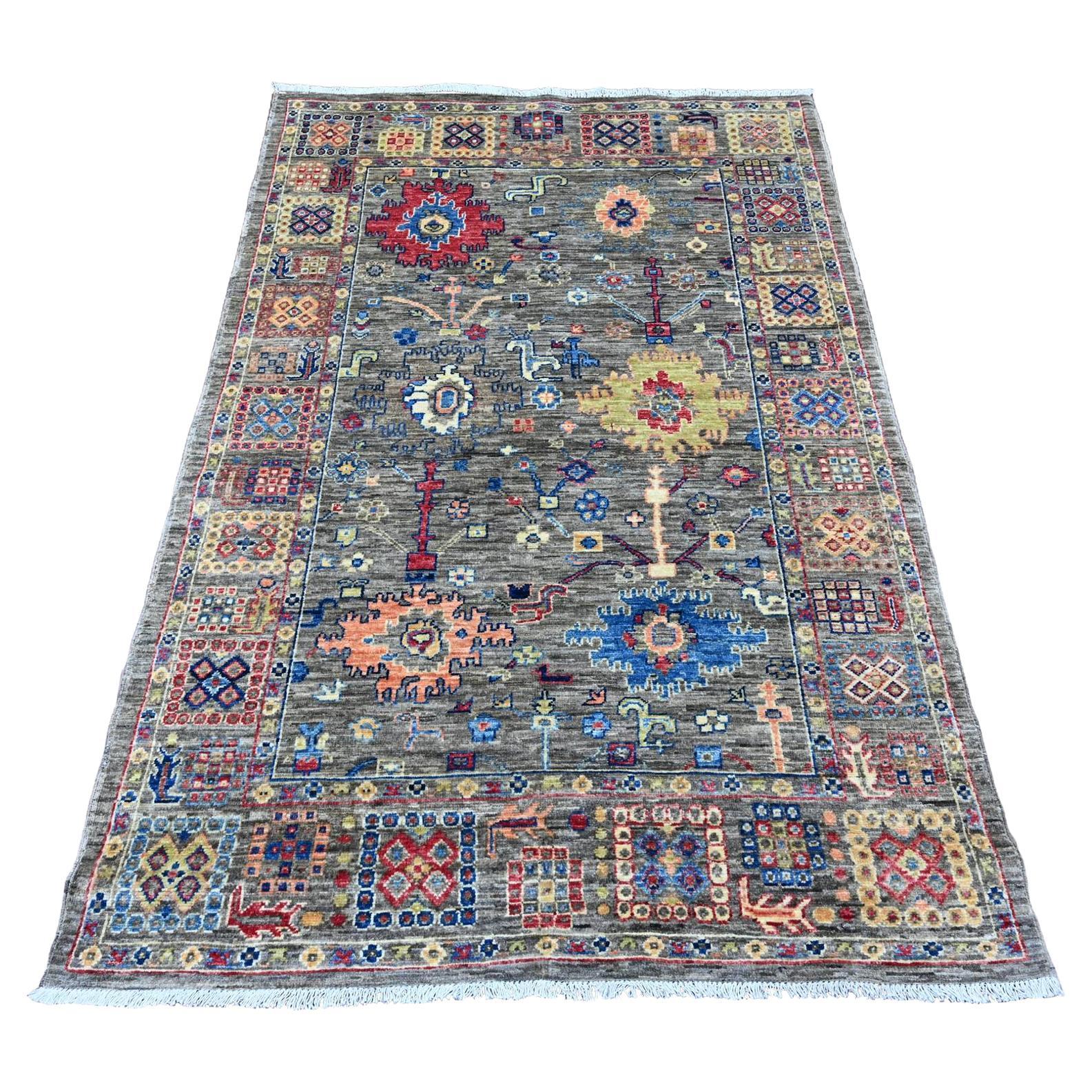 4'x6' Gray Aryana Grade Peshawar Ziegler Mahal Design Hand Knotted Wool Rug For Sale