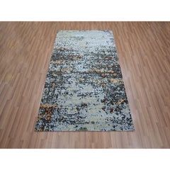 4'x6' Gray Farsian Knot Abstract Design 100% Wool Hand Knotted Oriental Rug