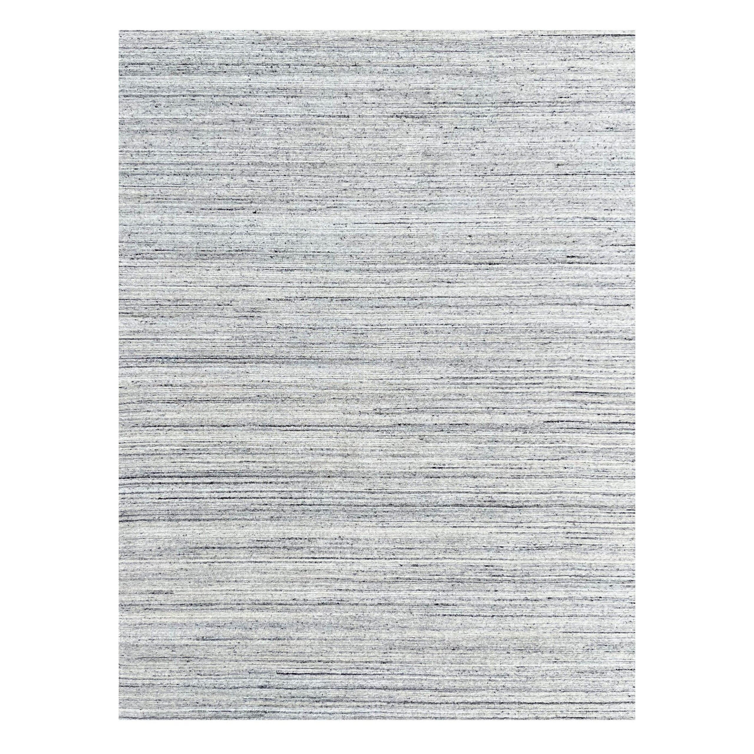 4x6 Gray Hand-Knotted Wool Striated Geometric Modern Carpet Rug