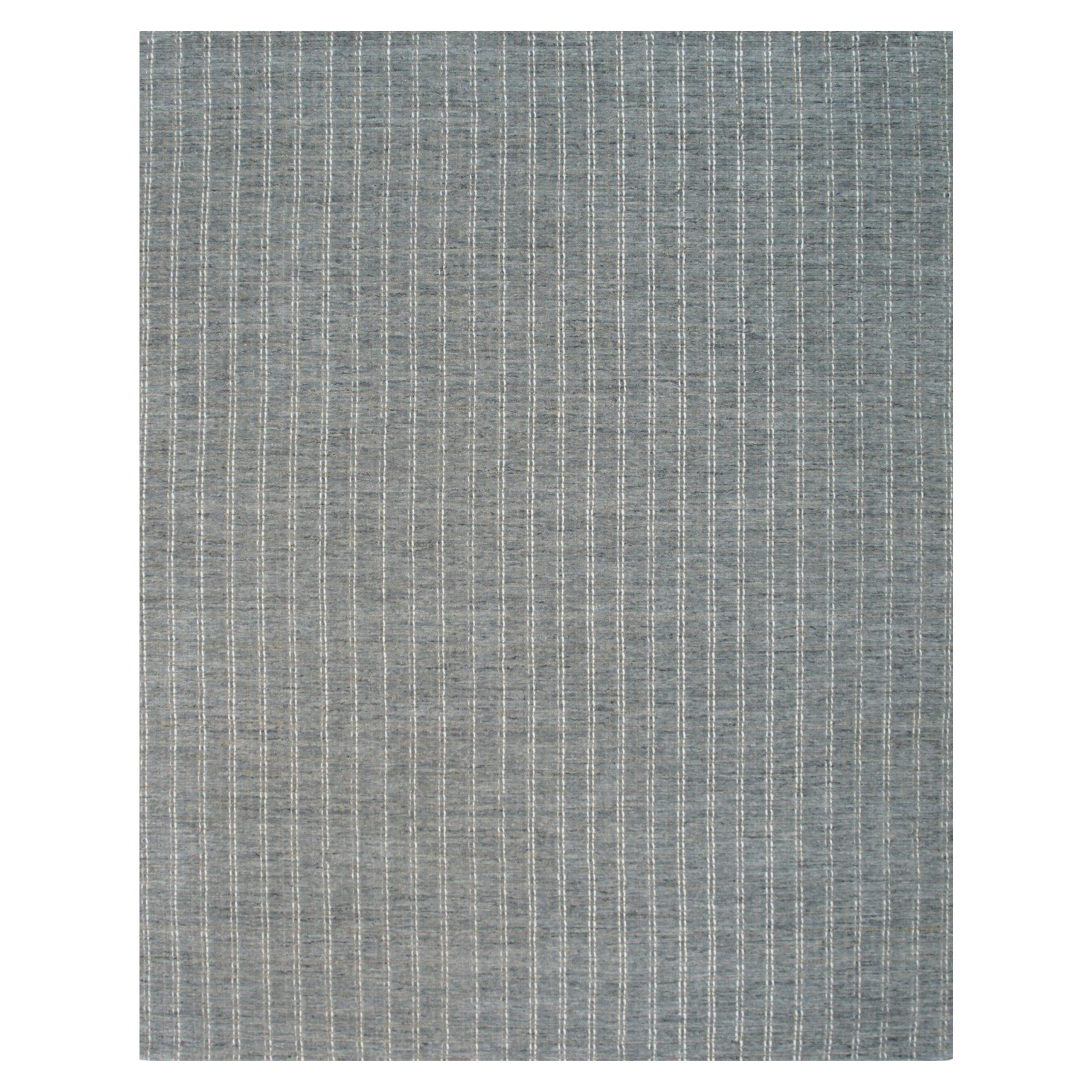 4x6 Gray Hand-Knotted Wool Subtle Striped Geometric Modern Carpet Rug