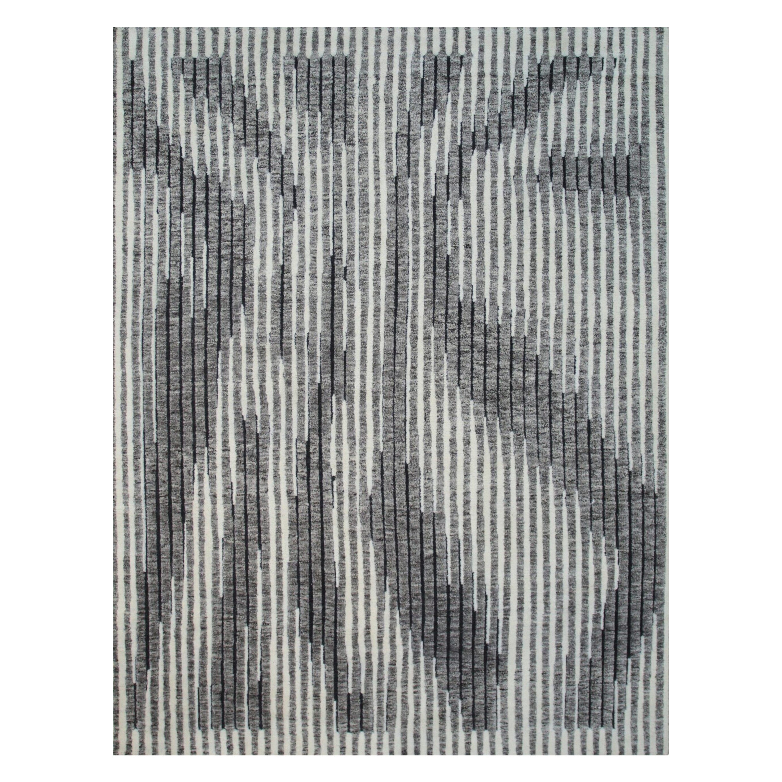 4x6 Gray Hand-Knotted Wool Vertical Shifting Sands Abstract Modern Carpet Rug