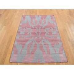 4'x6' Gray, Hand Woven, Pure Wool, Flat Weave Kilim, Reversible Rug