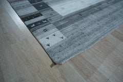 4x6 Gray Handmade Wool Gabbeh Striped Border Motifist Design Carpet Rug