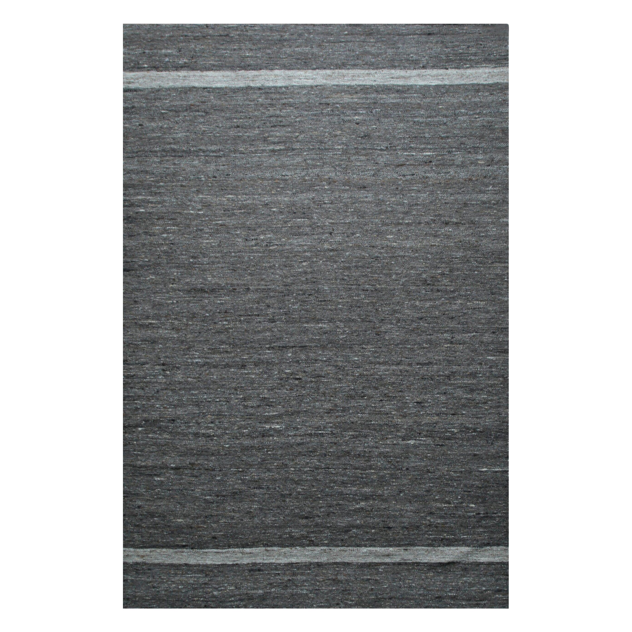 4x6 Gray Handwoven Wool Subtle Linear Bands Geometric Modern Carpet Rug