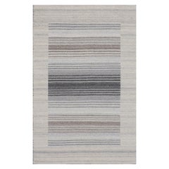 4x6 Gray Handwoven Wool Viscose Subtle Banding Geometric Modern Carpet Rug