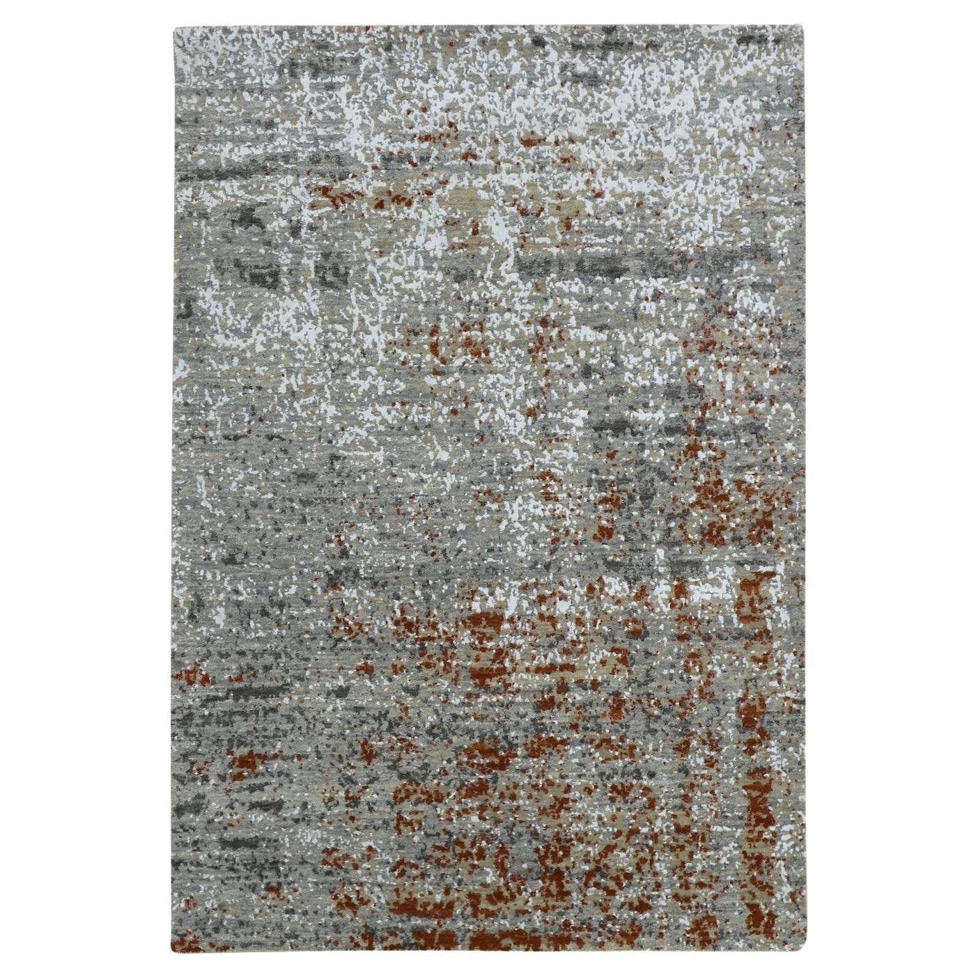 4'x6' Gray Persian Knot Abstract with Galaxy Design Hand Knotted Wool Rug