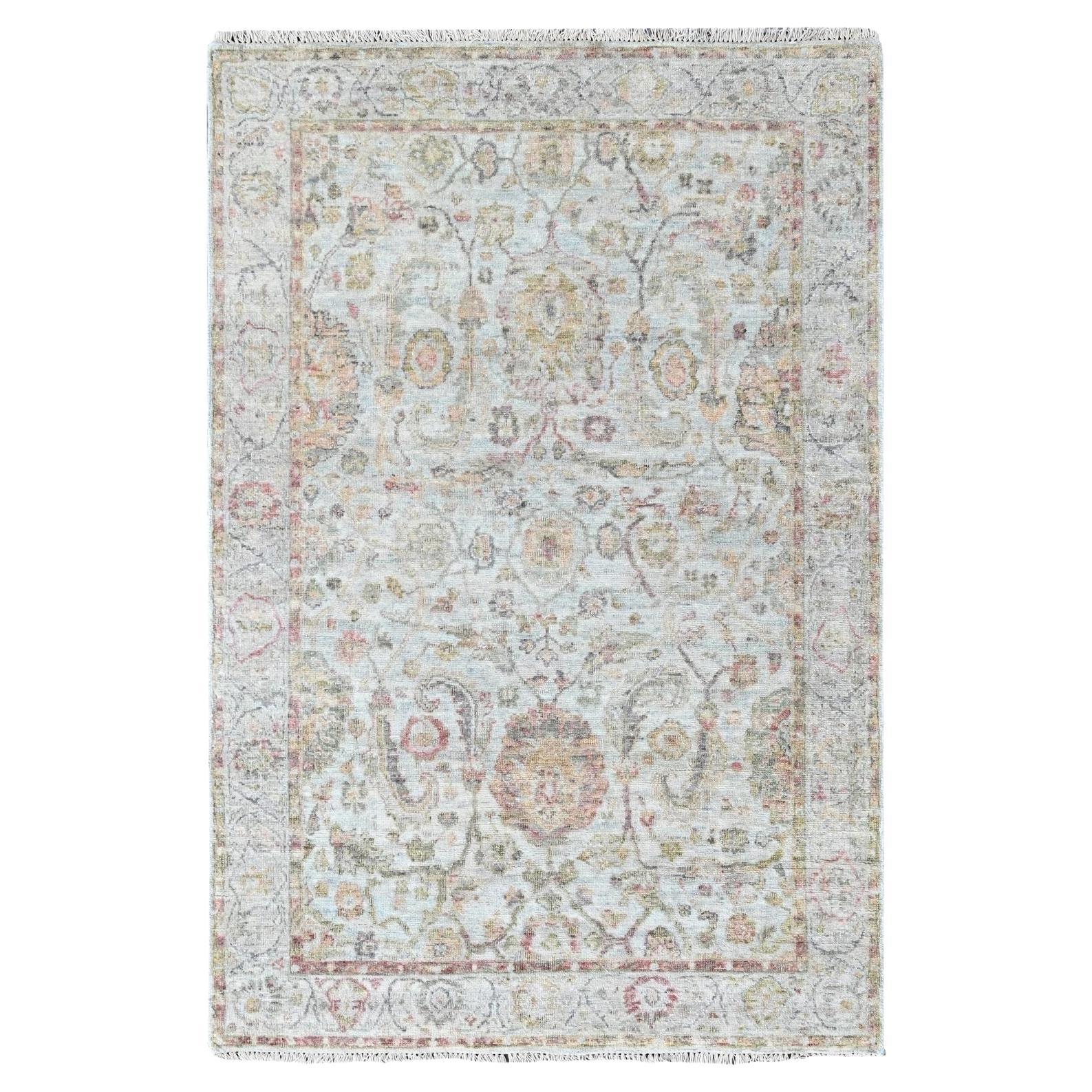 4'x6' Gray Zero Pile Ziegler Mahal Design Hand Knotted Wool Oriental Rug