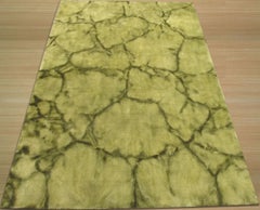 4x6 Green Hand-Knotted Wool Organic Stone Texture Abstract Modern Carpet Rug
