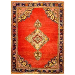 Tappeto 4x6 annodato a mano per l
area Oushak turca antica