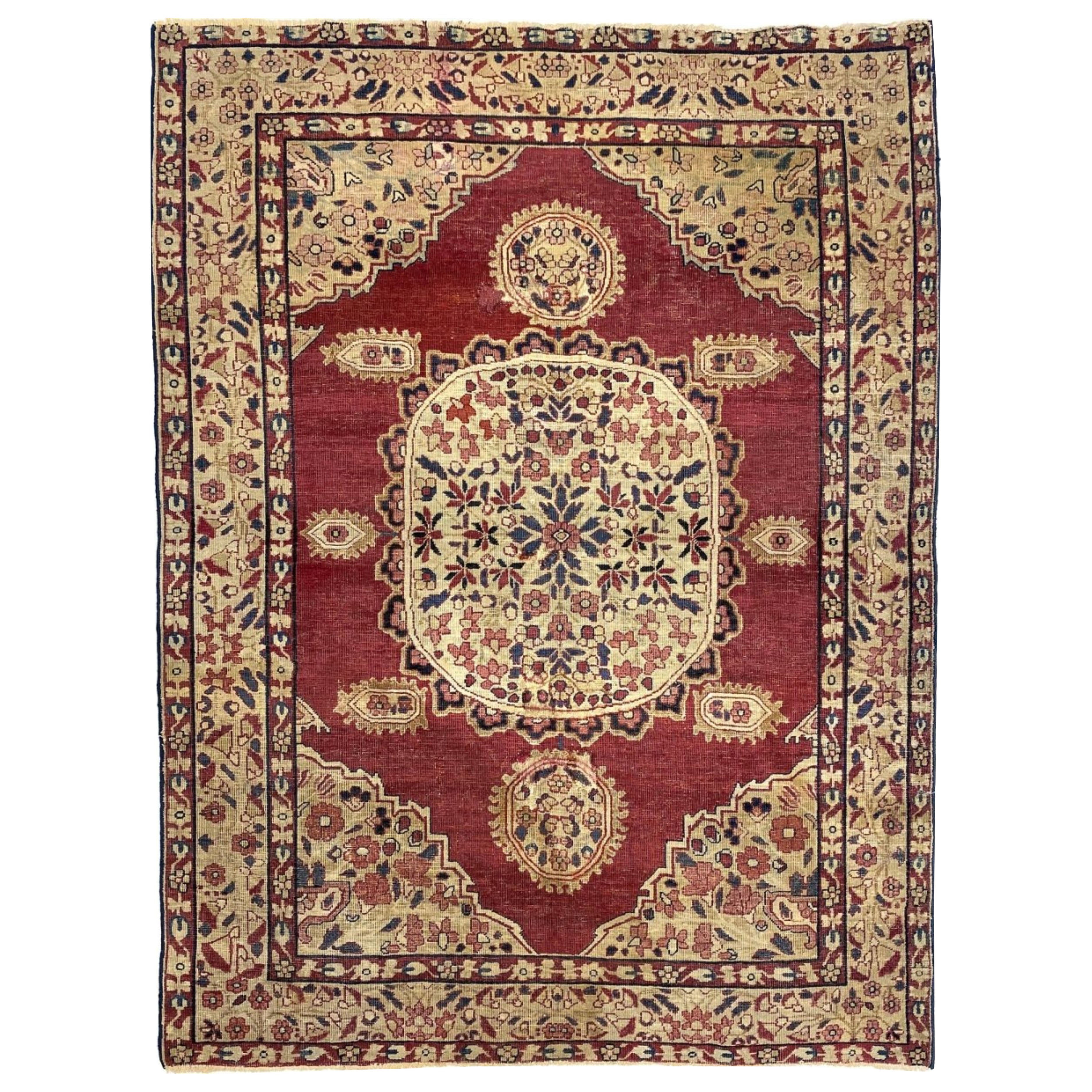 4x6 Hand-Knotted Area Rug Antique Kerman, Medallion Design