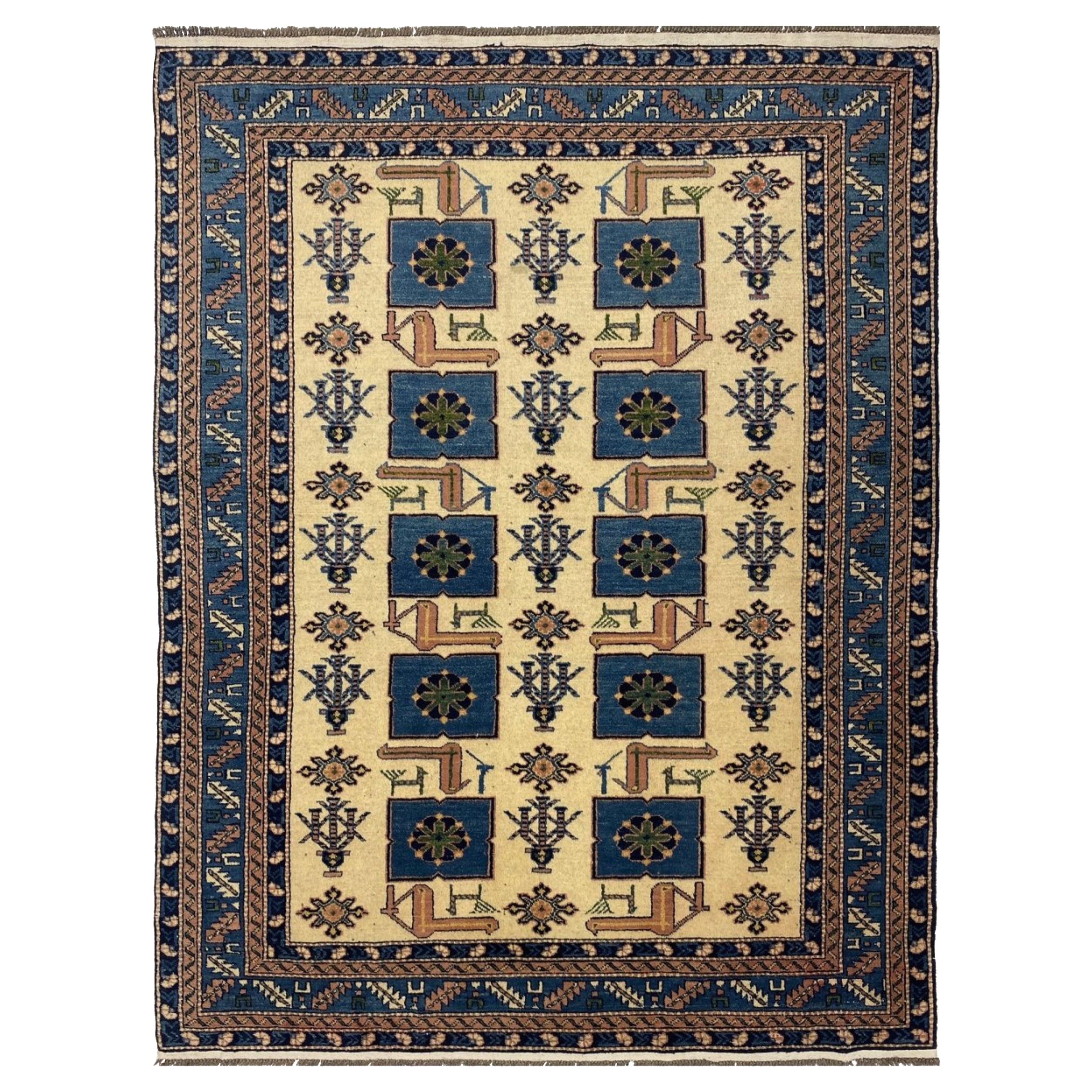 4x6 Hand Knotted Old Handwoven Afghan Area Rug Wool Carpet For Sale