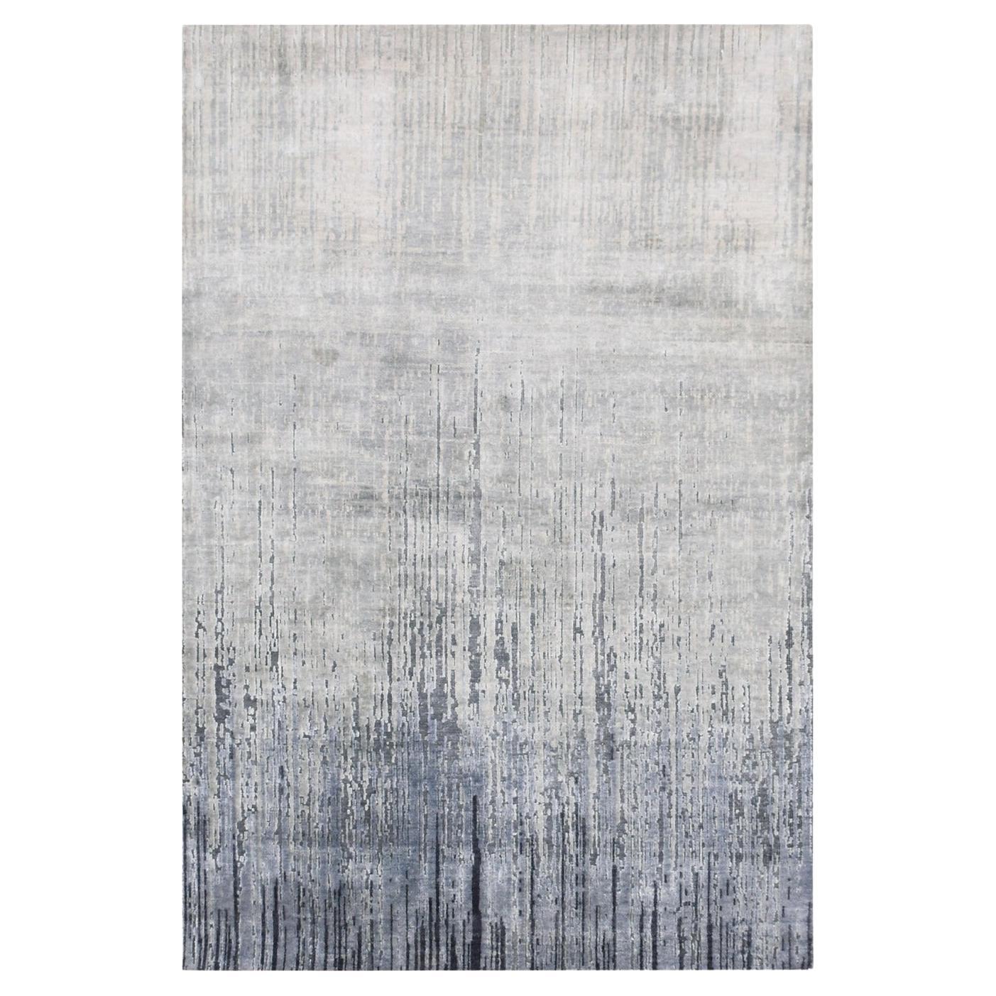 4'x6' Handgeknüpftes Vertikales Ombre Design Reine Seide mit strukturierter Wolle Teppich im Angebot