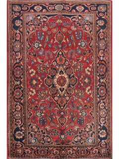 “4x6 Hand Knotted Vintage Kashan Area Rug – Traditional Oriental Carpet