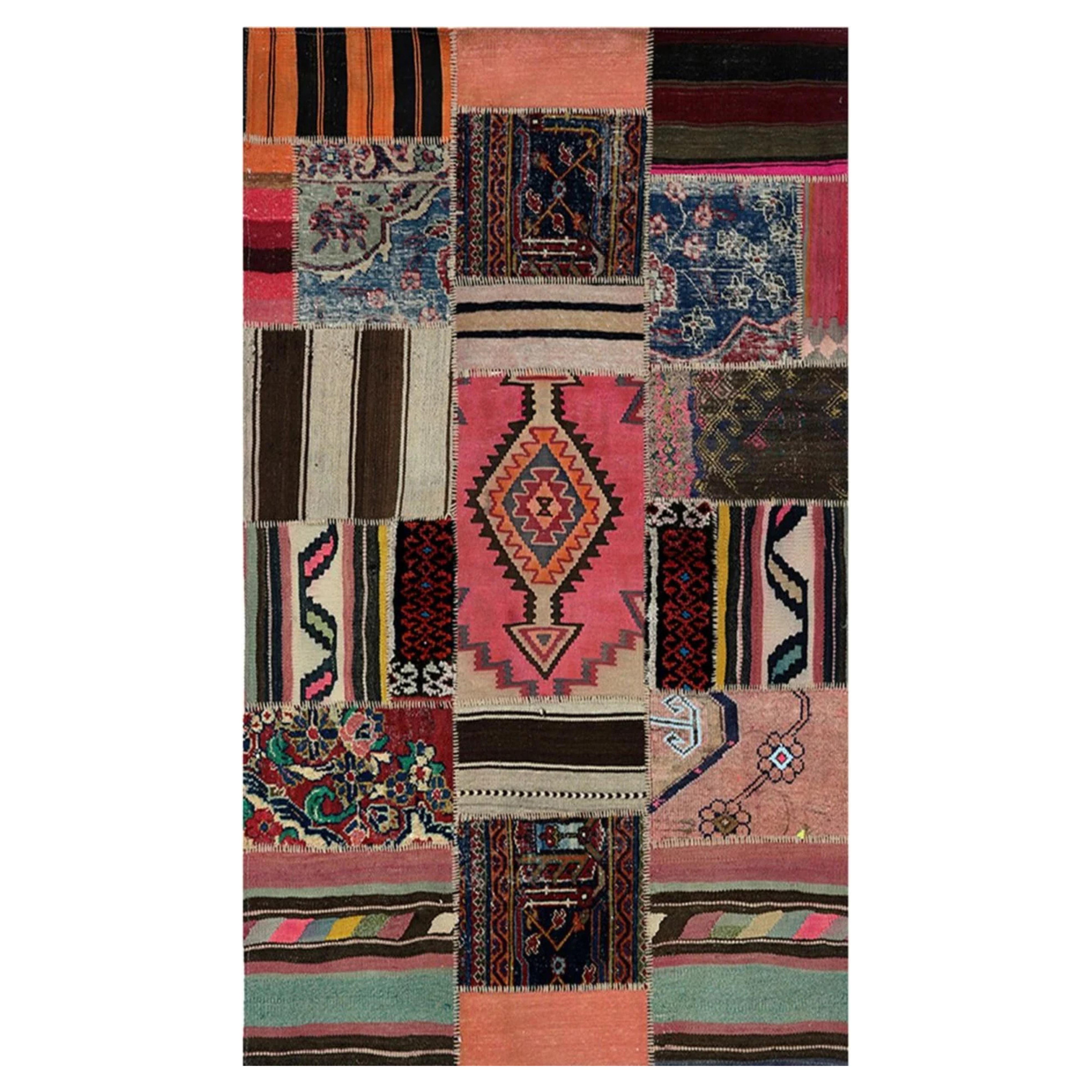 4x6 Hand-Knotted Vintage Kilim Patchwork Area Rug