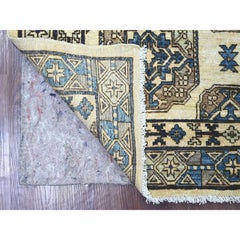 4'x6' Ivory Afghan Ersari with Elephant Feet Design Hand Knotted Wool Rug