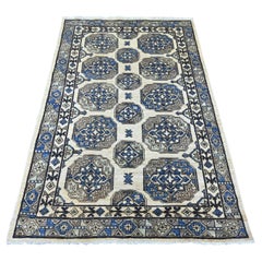 4'x6' Ivory Afghan Ersari with Elephant Feet Design Hand Knotted Wool Rug