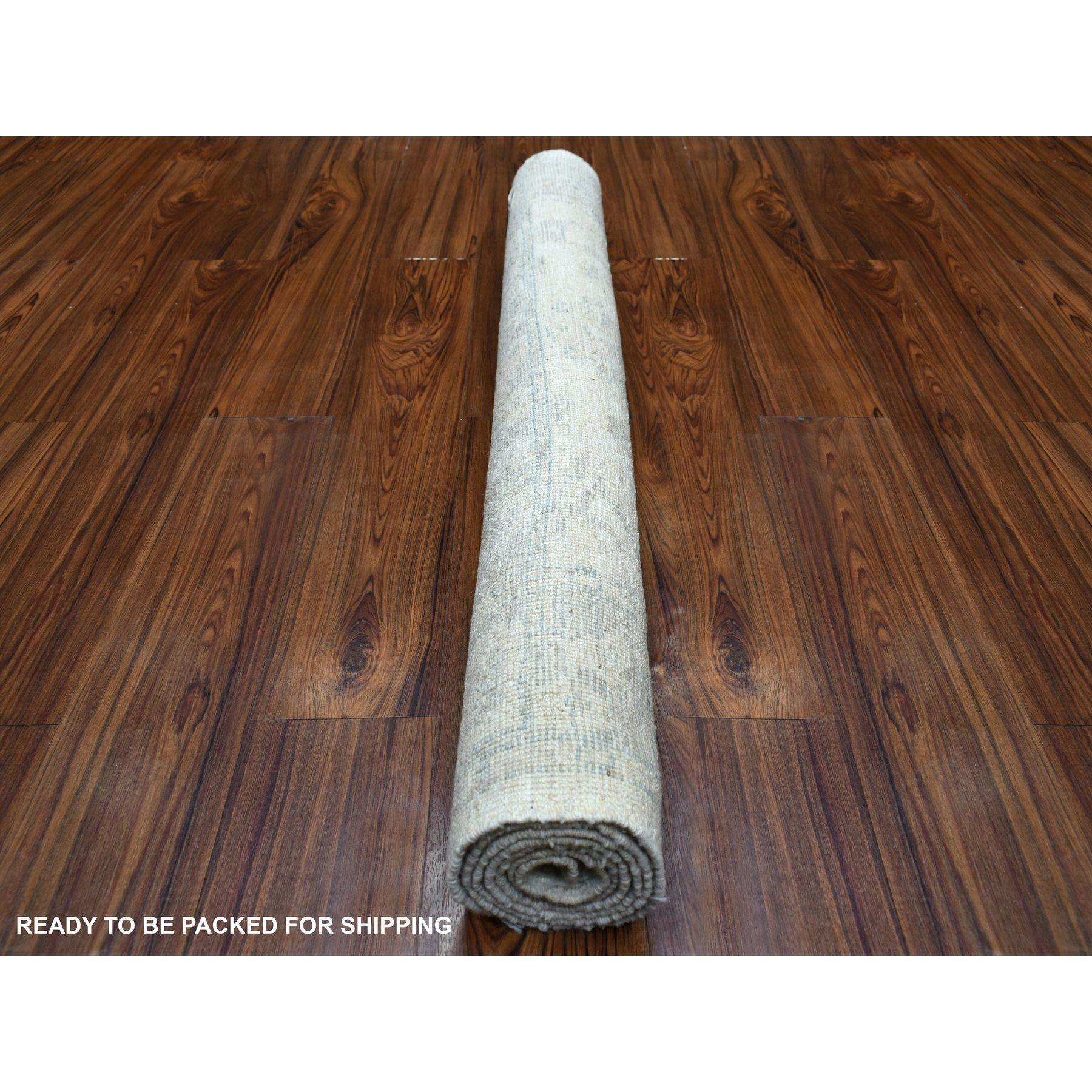 Alfombra afgana de lana anudada a mano con diseño integral Angora Oushak marfil de 4'x6' Anudado a mano en venta