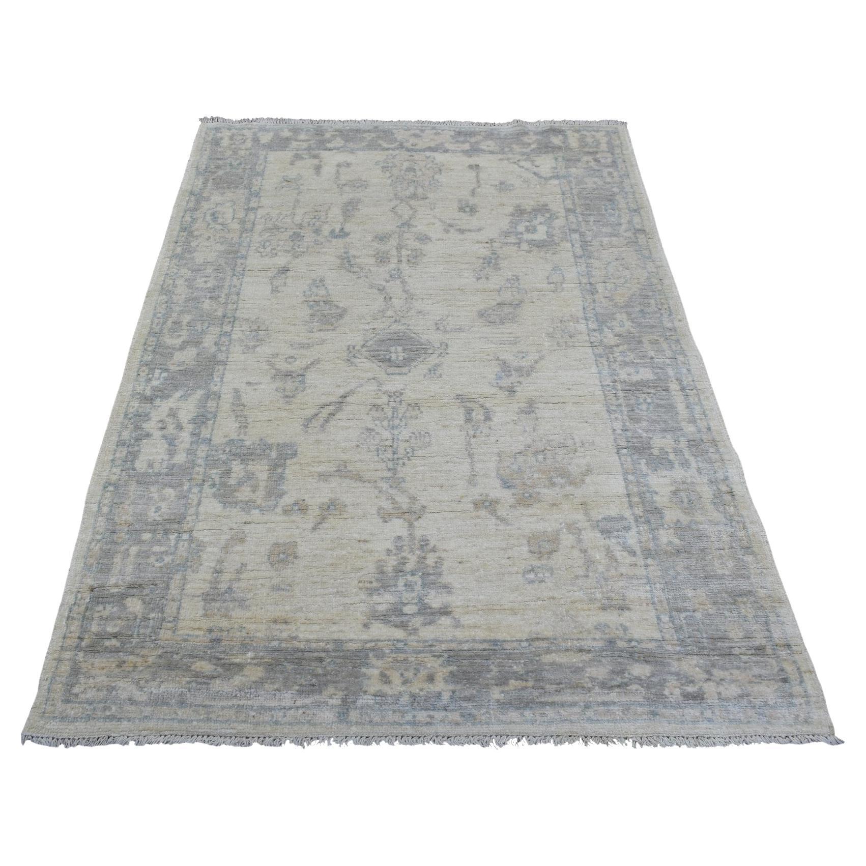 4'x6' Ivory Angora Oushak with All Over Design Hand Knotted Afghan Wool Rug