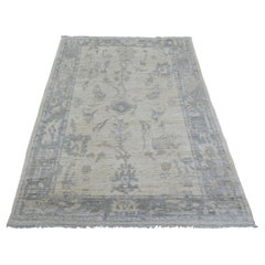 4'x6' Ivory Angora Oushak with All Over Design Hand Knotted Afghan Wool Rug