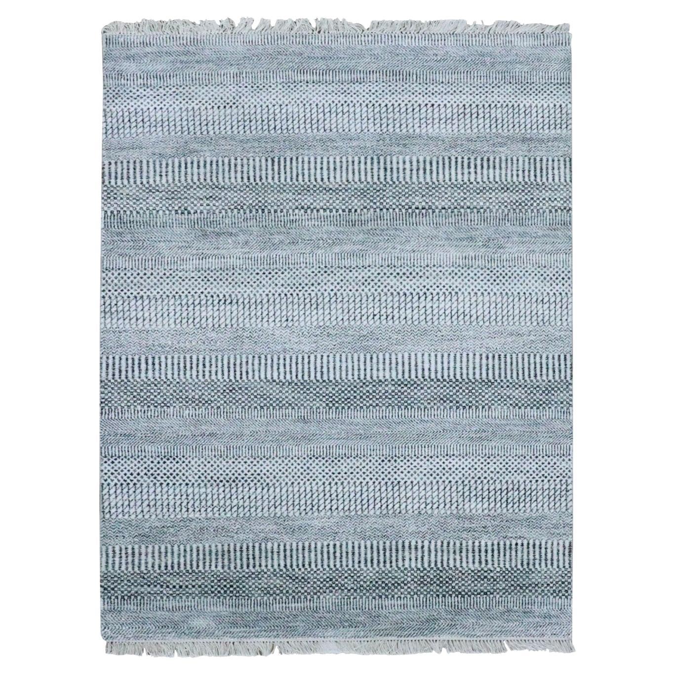 4
x6
Elfenbein, handgeknüpftes modernes Gras-Design, Gabbeh Teppich aus Wolle und Seide