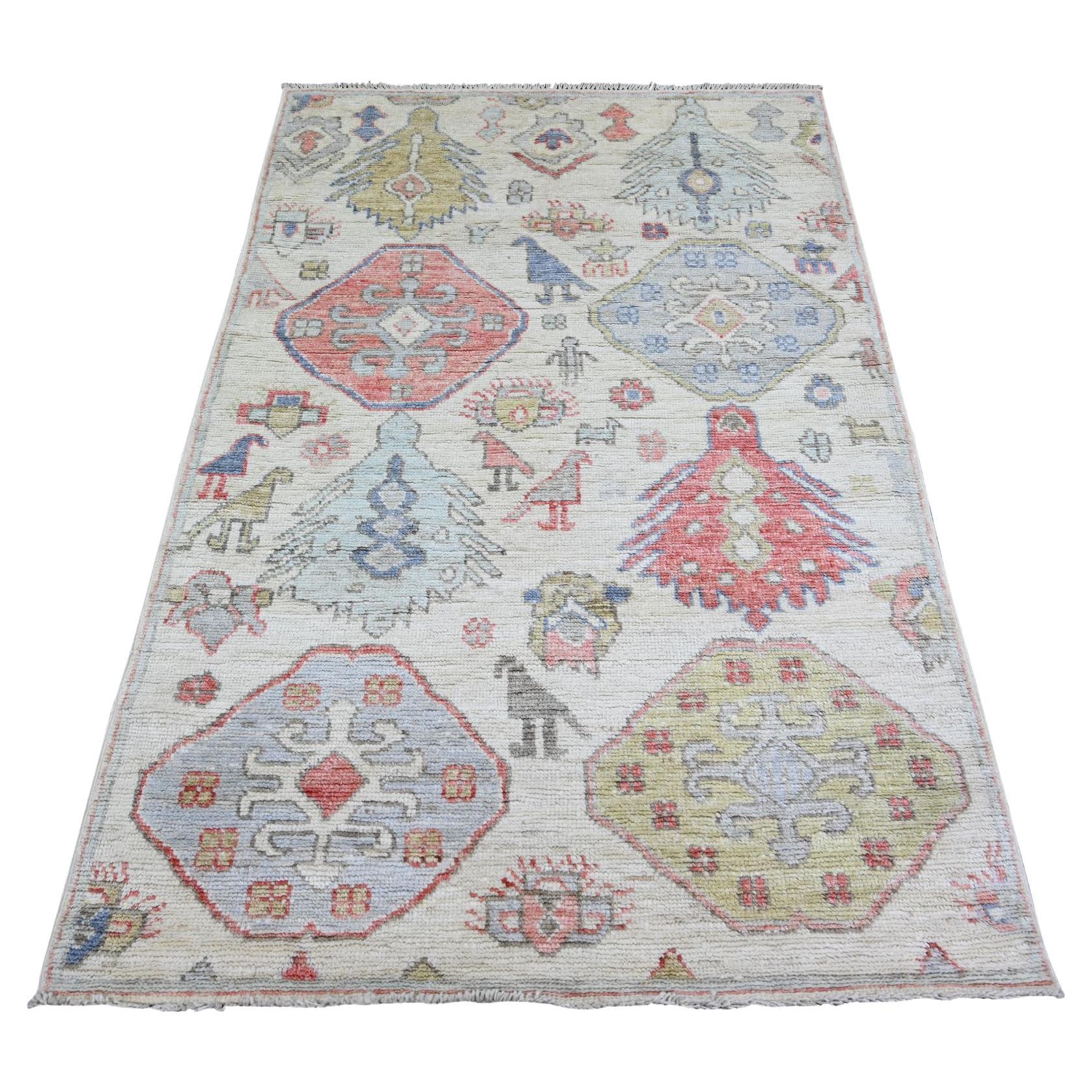 4'x6' Ivory Wool Hand Knotted Anatolian Village Inspired Oriental Rug