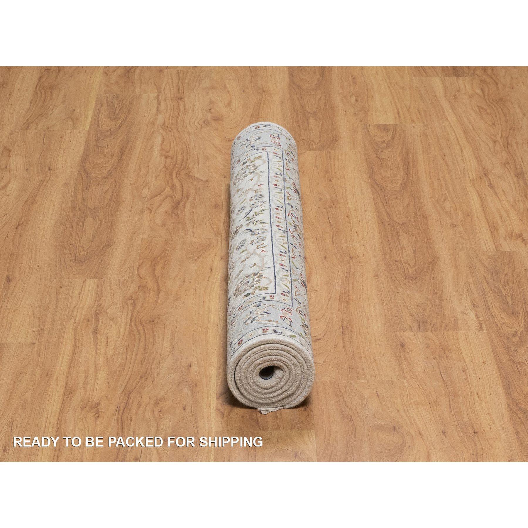 XXI secolo e contemporaneo Tappeto orientale Knots Rugs 4'x6' Avorio in lana e seta con disegno all over annodato a mano in vendita