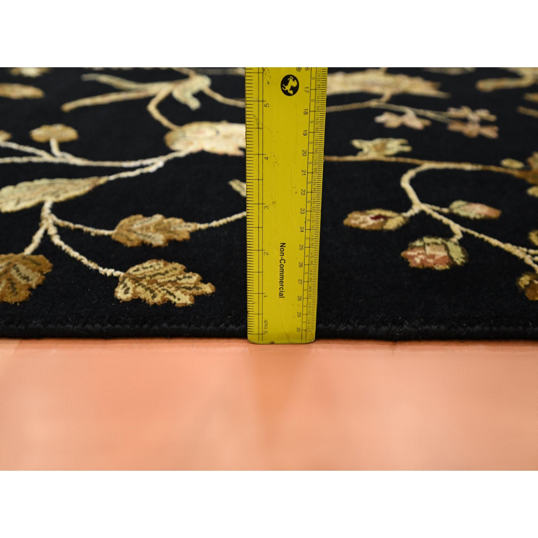 Contemporary 4'x6' Midnight Black Botanical Design Wool and Silk Hand Knotted Rug For Sale