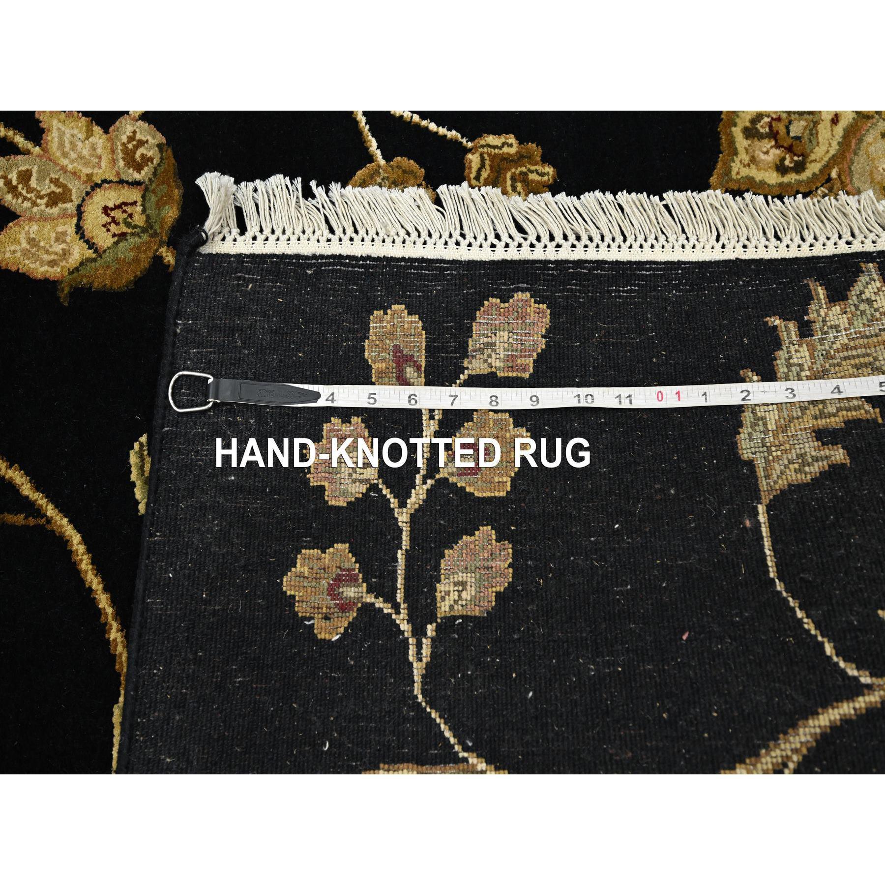 4'x6' Midnight Black Botanical Design Wool and Silk Hand Knotted Rug For Sale 1