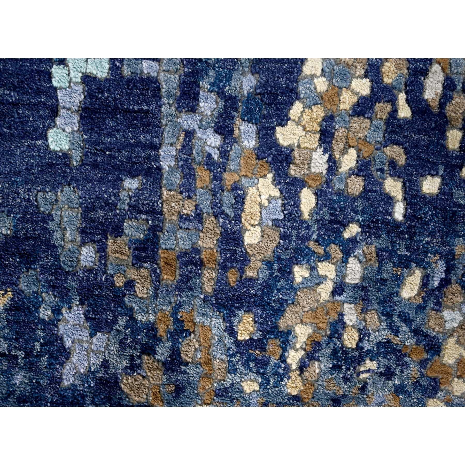 Indiano 4'x6' Millennium Blue Modern Mosaic Design Tappeto in lana e seta annodato a mano in vendita