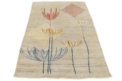 Tapis en laine 4x6 Modern Art Deco Floral Knots Rugs Contemporary noués à la main