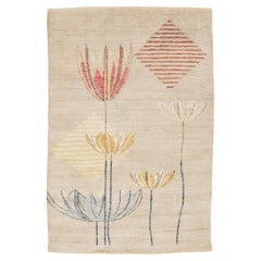 Tapis en laine 4x6 Modern Art Deco Floral Knots Rugs Contemporary noués à la main