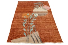 4x6 Modern Art Deco Hand-Knotted Area Rug Abstract Botanical Rust & Terracotta