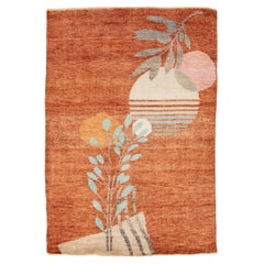 4x6 Modern Art Deco Hand-Knotted Area Rug Abstract Botanical Rust & Terracotta