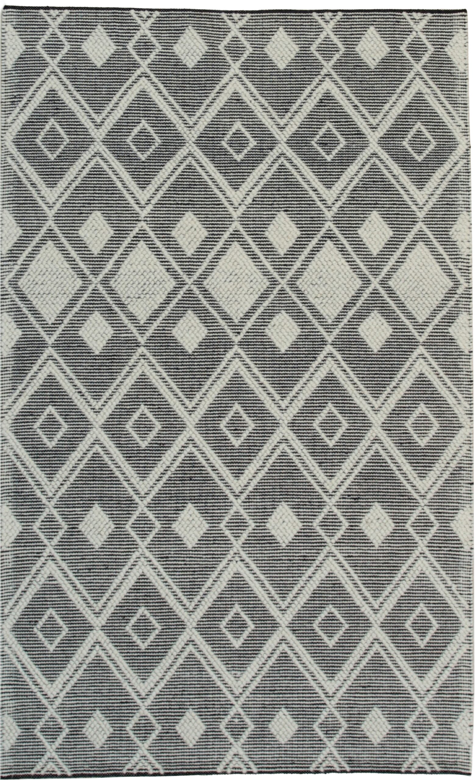 4x6 Modern Kilim Black Diamond Geometric Handmade Wool Small Scatter Carpet Rug
