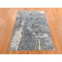 4'x6' Nevada Gray Galaxy Design 100% Wool Hand Knotted Oriental Rug