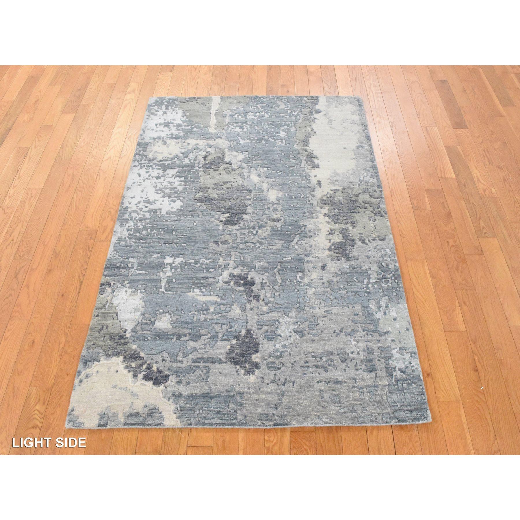 Moderno Tappeto orientale 4'x6' Nevada Gray Galaxy Design 100% Lana Annodato a Mano in vendita