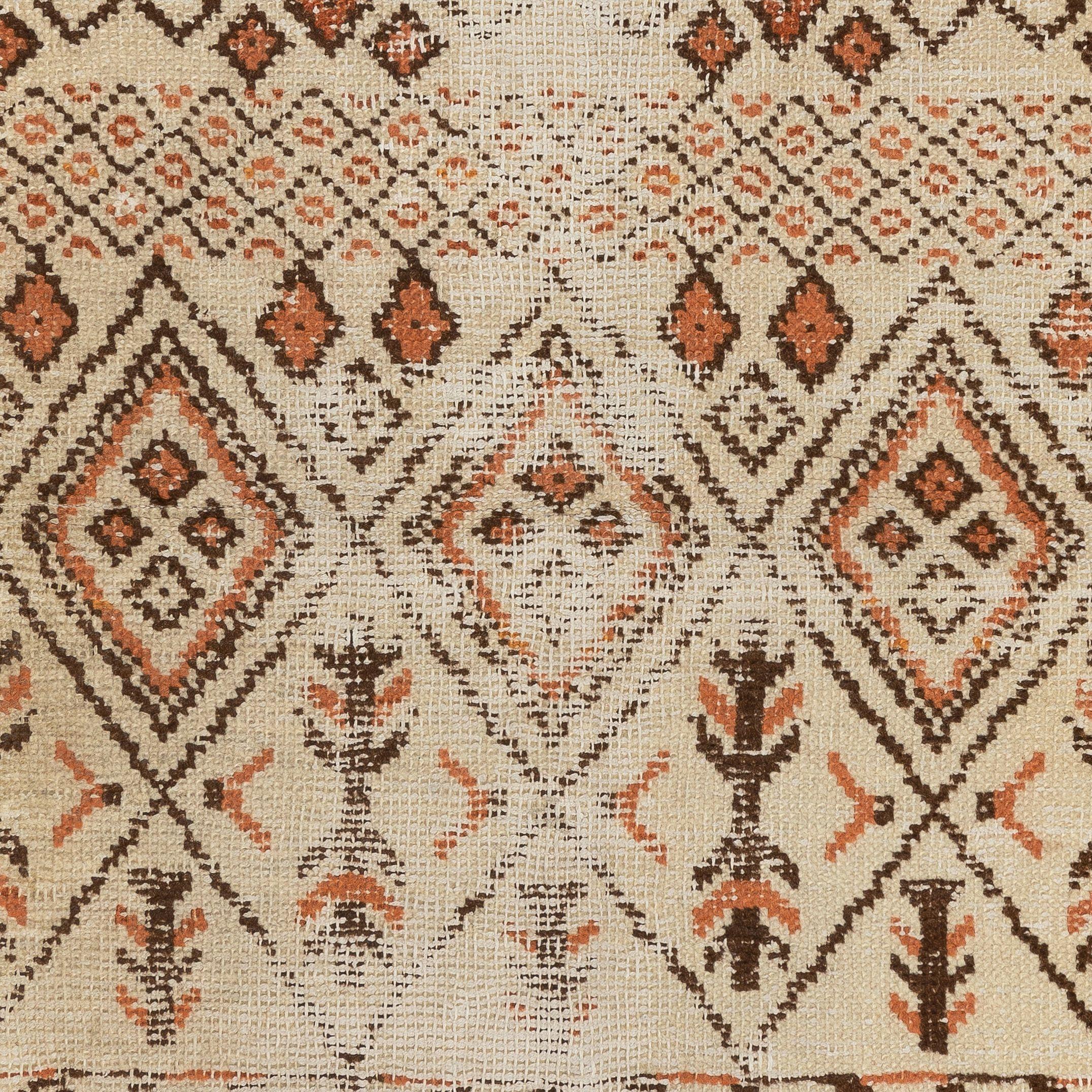 4'x6' Einzigartiger handgefertigter türkischer Teppich in den Farben Beige, Orange und Brown (Stammeskunst) im Angebot