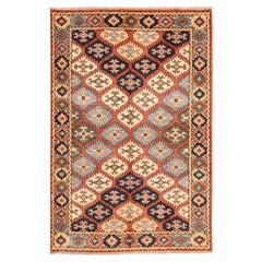 4'x6' Orange Afghan Ersari with Repetitive Design Pure Wool Hand Knotted Rug