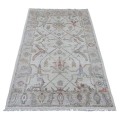 4
x6
 Oyster White Afghan Angora Oushak Vines Design Handgeknüpfter Wollteppich