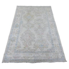 4
x6
 Alfombra de lana afgana anudada a mano blanca perla de angora oushak con diseño de hojas