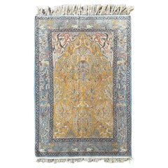 4X6 Persian Esfahan Rug Fine Weave Wool & Silk 107cm x 168cm Rare Birds Yellow