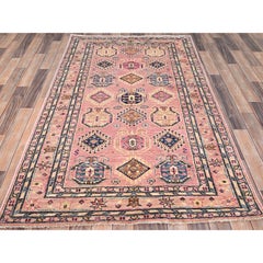 Tappeto afgano a trama fitta in lana biologica annodata a mano 4'x6' Pink Salt Vegetable Dyes